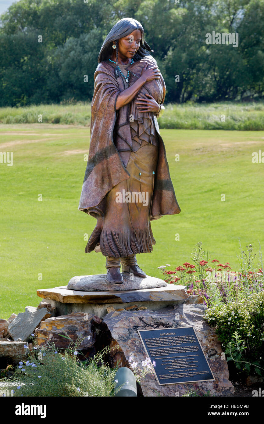 Statue von Sacajawea, Shoshone Guide in Lewis und Clark Corps of Discovery, Salmon, Idaho Stockfoto