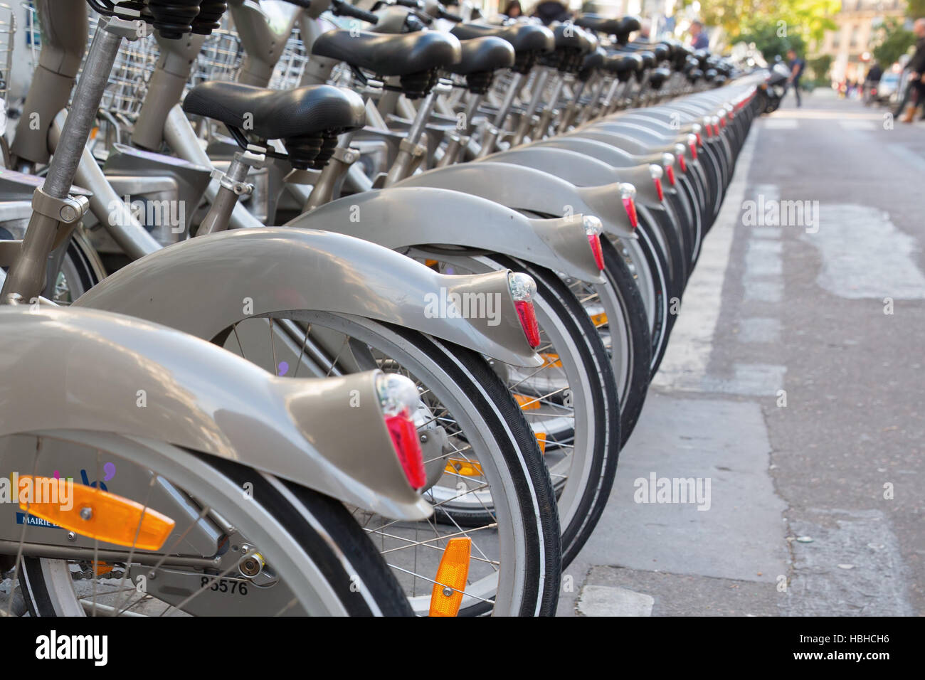 Velib Fahrradstation in Paris, Frankreich Stockfoto