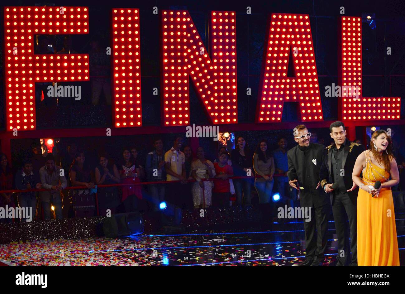 TV-Bollywood Salman Khan Urvashi Dholakia Stylist Imam Siddiqui große Finale TV Reality show Bigg Boss 6 Stockfoto