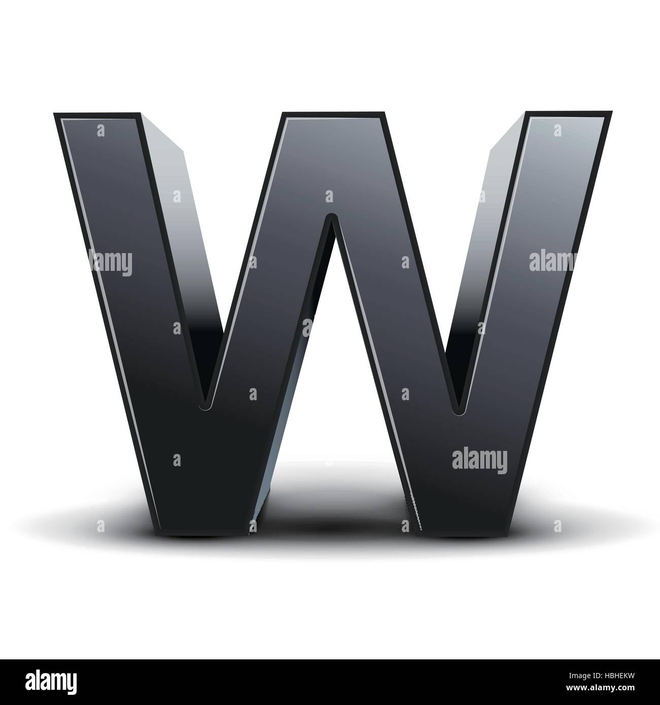 3D Buchstaben in schwarz W isoliert auf weißem Hintergrund Stock Vektor