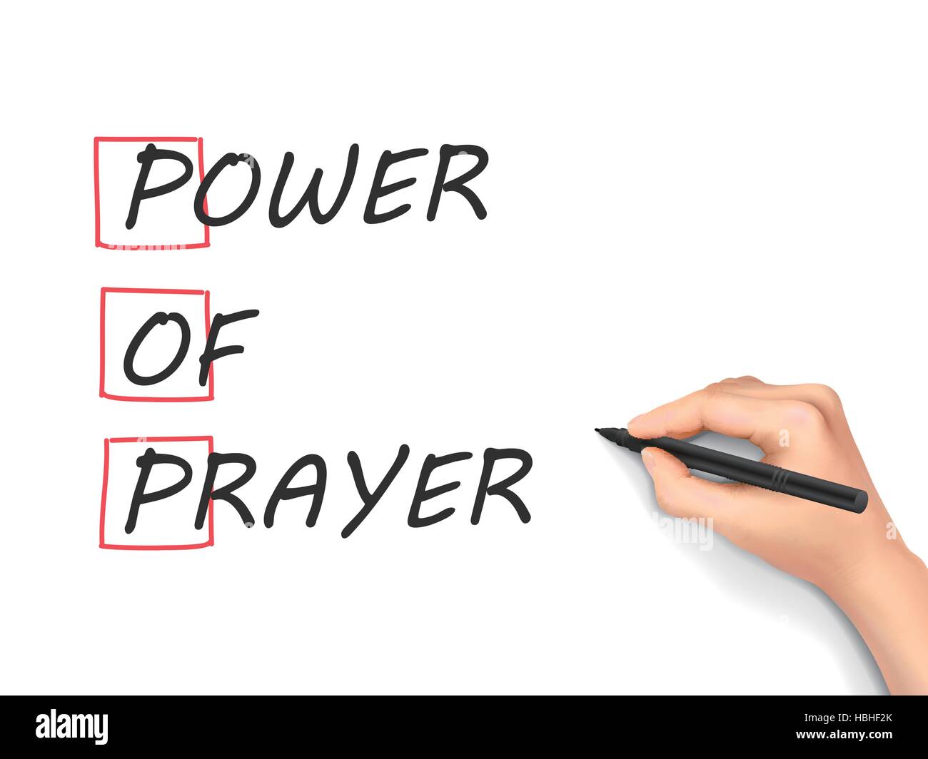 Kraft des Gebets geschrieben von Hand auf weißem Hintergrund Stock Vektor