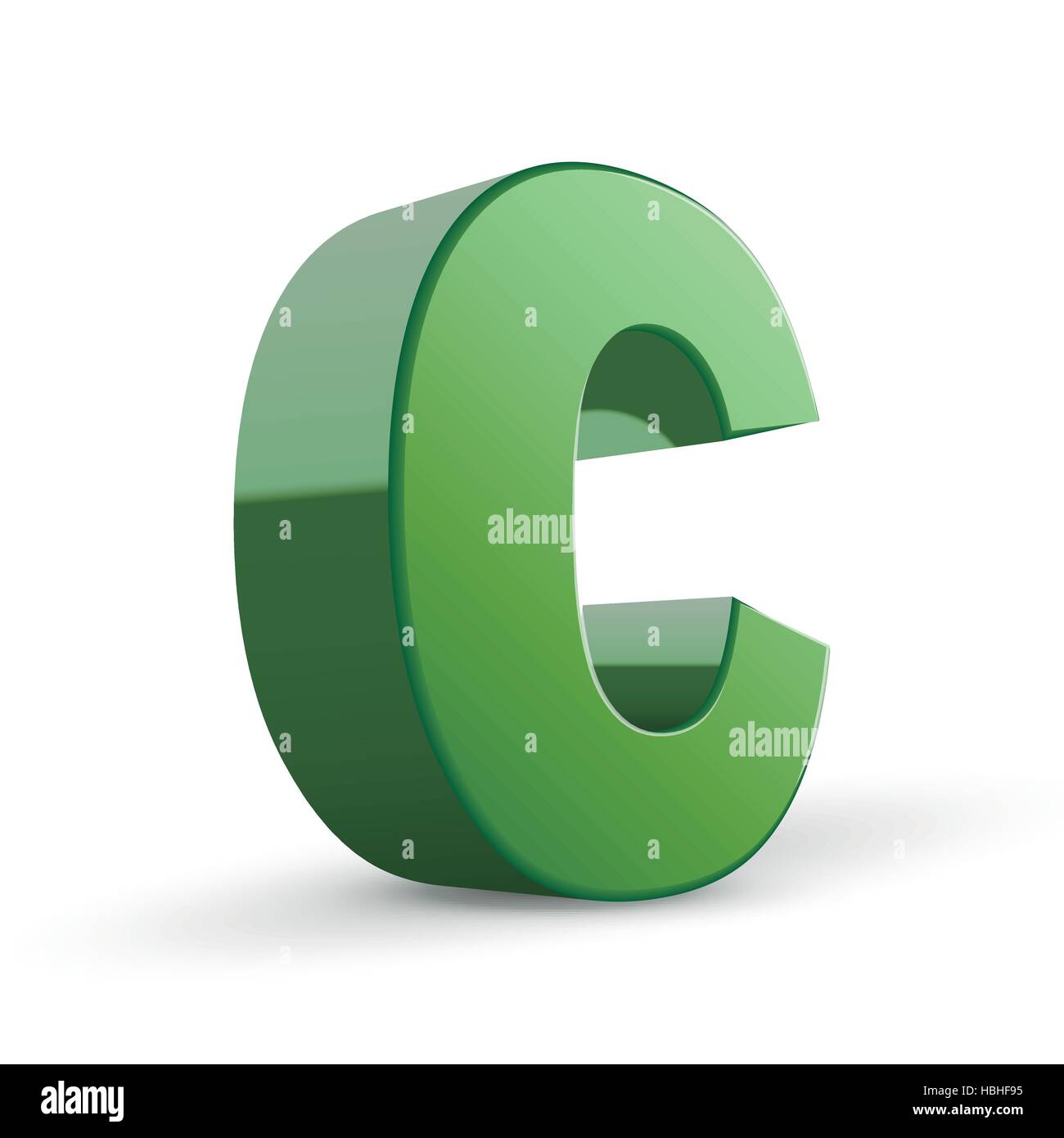 3D grünen Buchstaben C isoliert auf weißem Hintergrund Stock Vektor