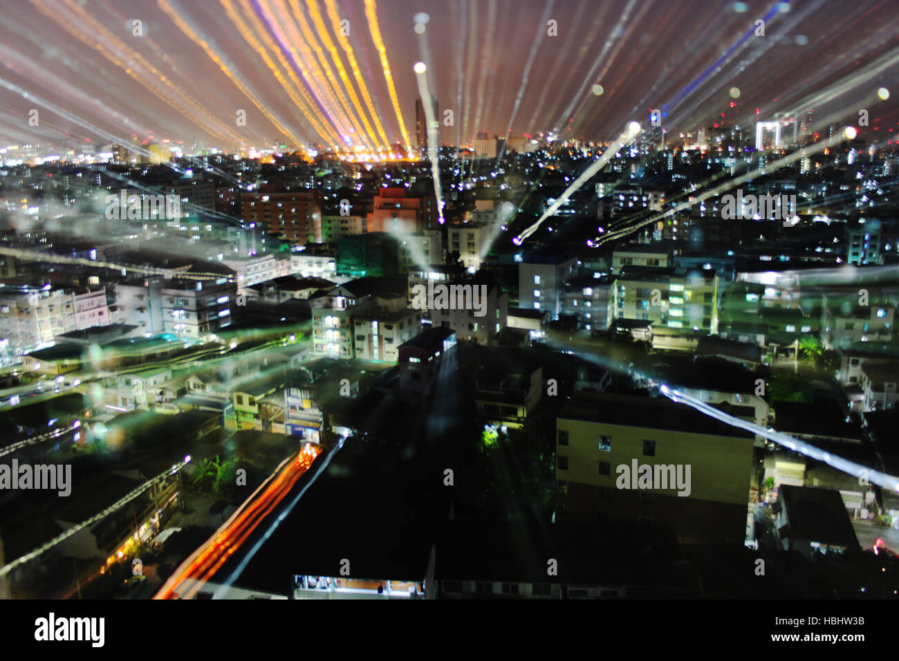 Zoom Platzen von Bangkok, Thailand in der Nacht Stockfoto