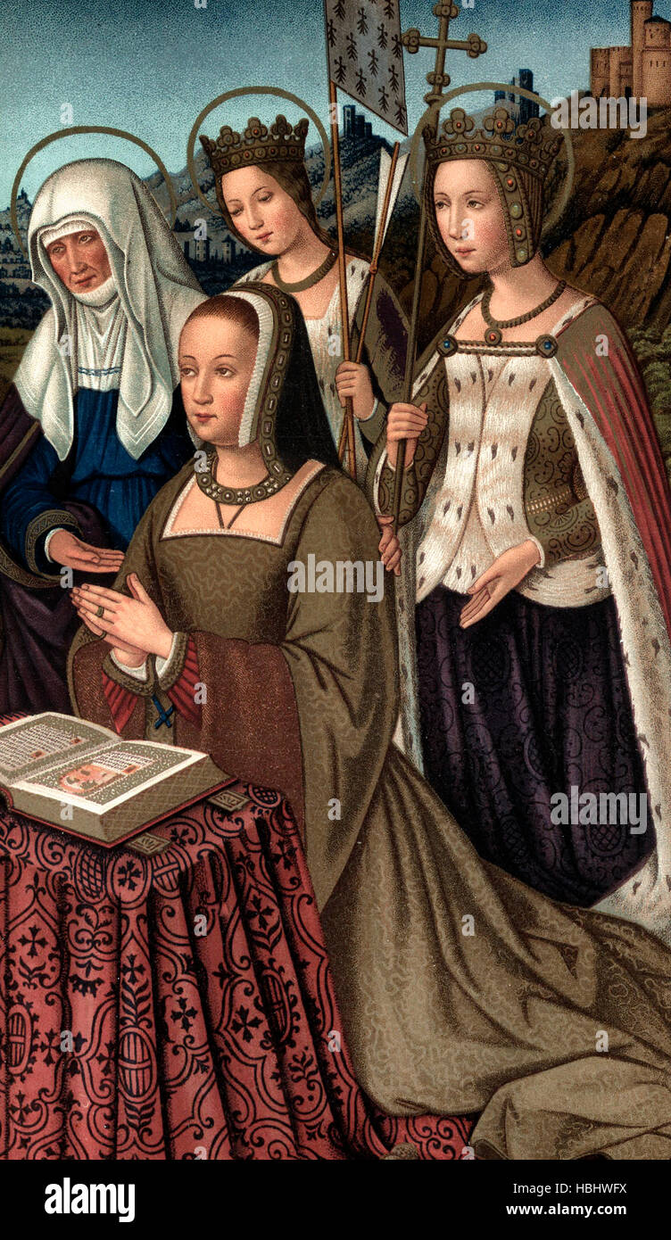 Anne de Bretagne, Königin von Frankreich, umgeben von ihren Schutzheiligen, um 1500 Stockfoto
