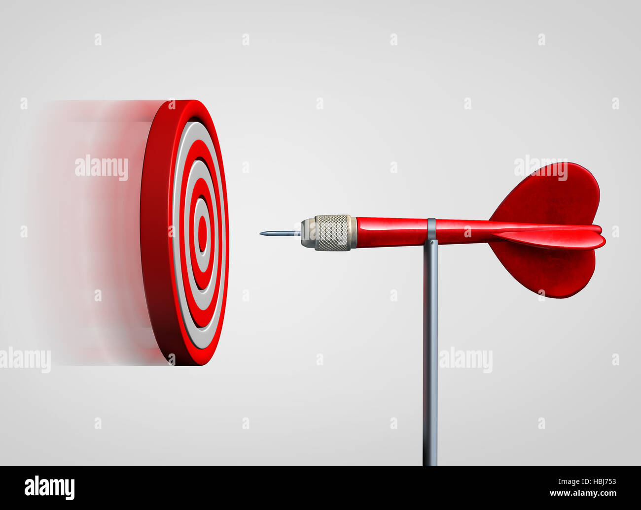 Erfolg und Wirtschaftsrecht Attraktion Strategie als Bullen Auge Ziel fliegen und gravitierenden gegenüber einer statischen Dart als Metapher für die Erhebung zu gewinnen Stockfoto