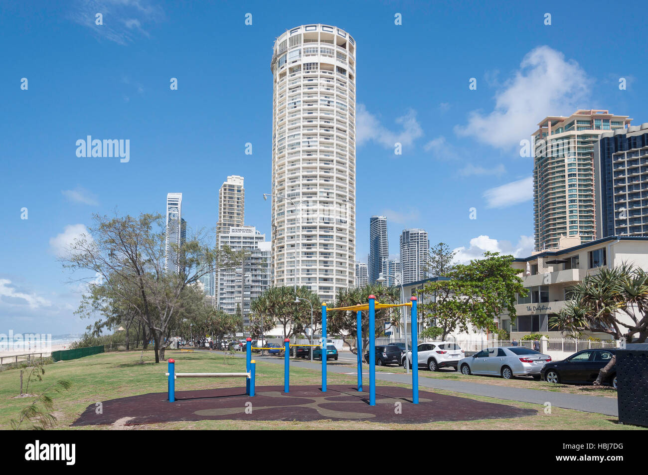 Outdoor-Fitness-Studio an der Esplanade, Surfers Paradise, City of Gold Coast, Queensland, Australien Stockfoto