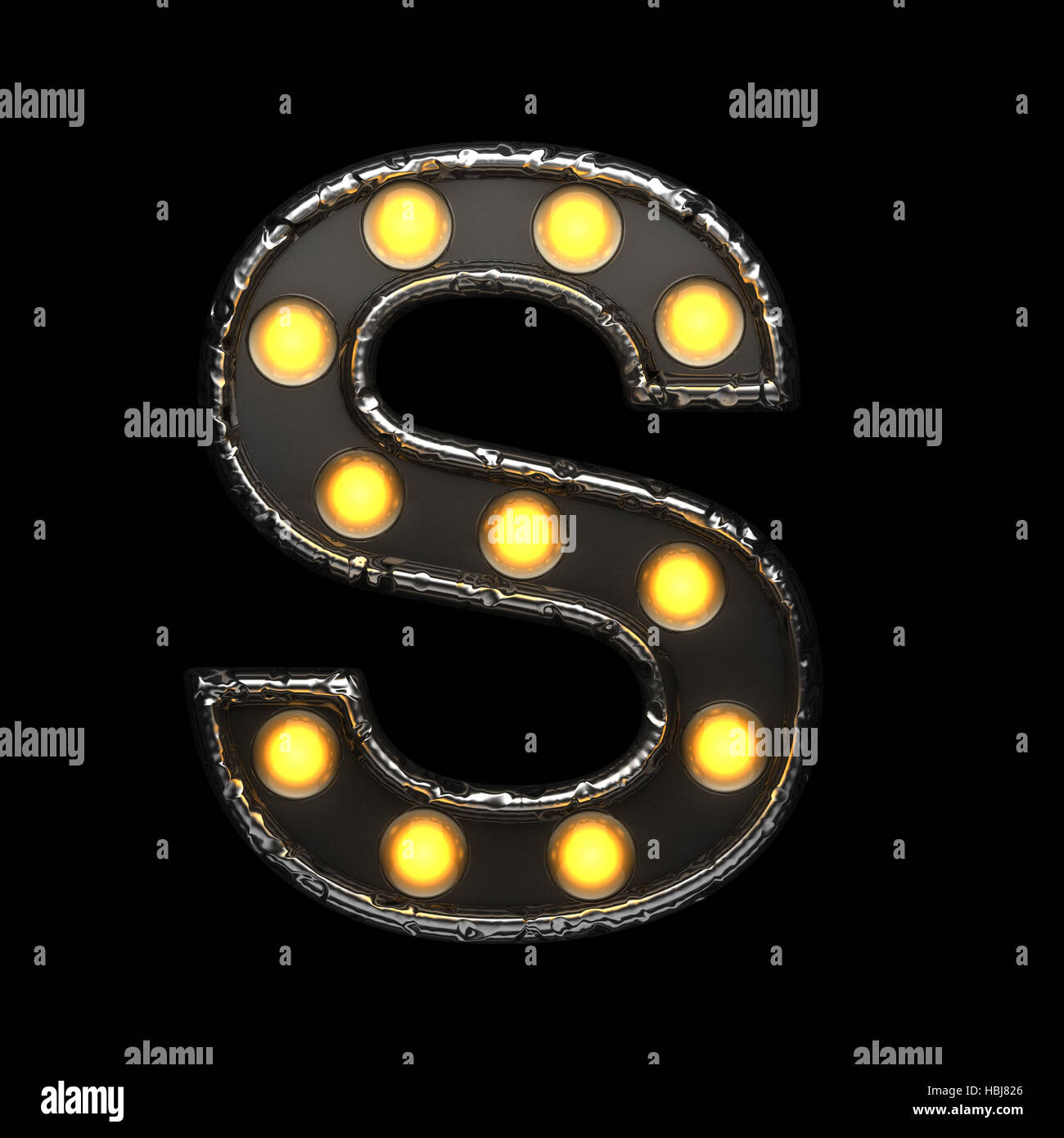 s Metall Buchstaben mit Lichtern. 3D illustration Stockfoto