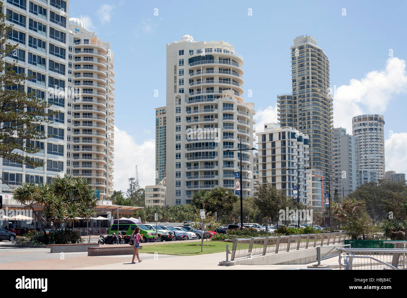 Hochhauswohnungen, The Esplanade, Surfers Paradise, City of Gold Coast, Queensland, Australien Stockfoto