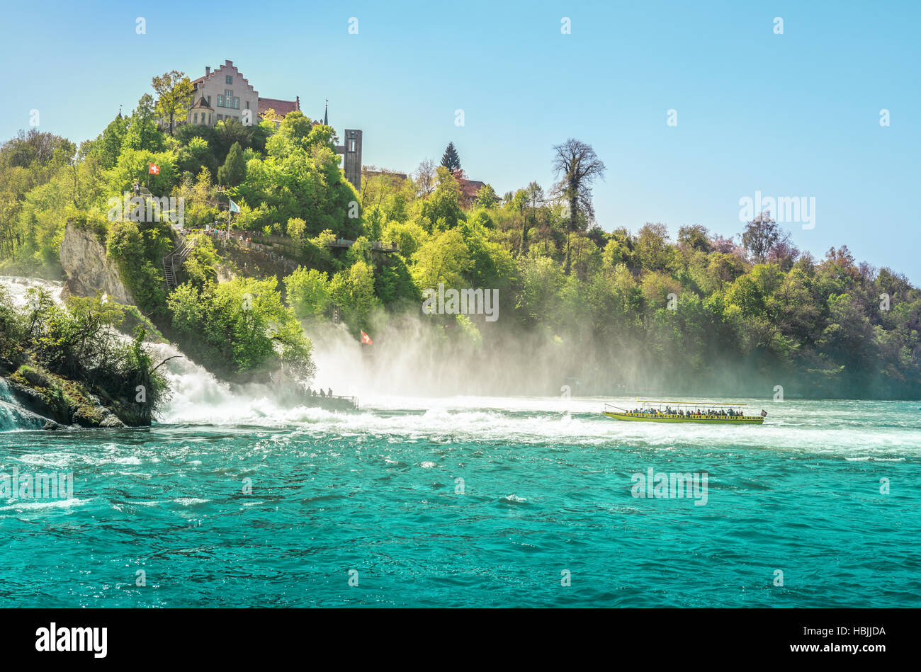 Boote in Richtung Rheinfall Stockfoto