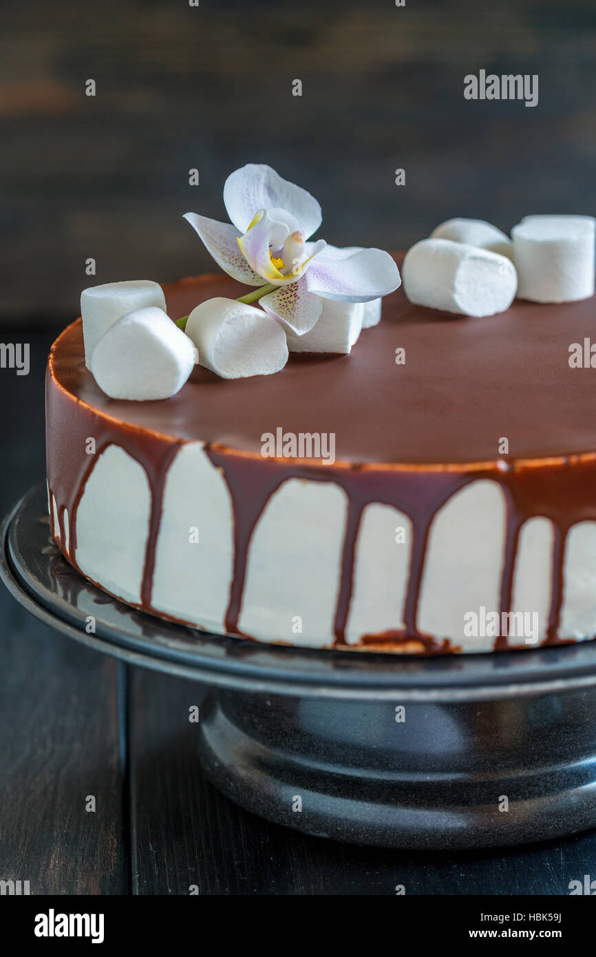 Leckeren Kuchen Souffle mit Schokoladenglasur. Stockfoto