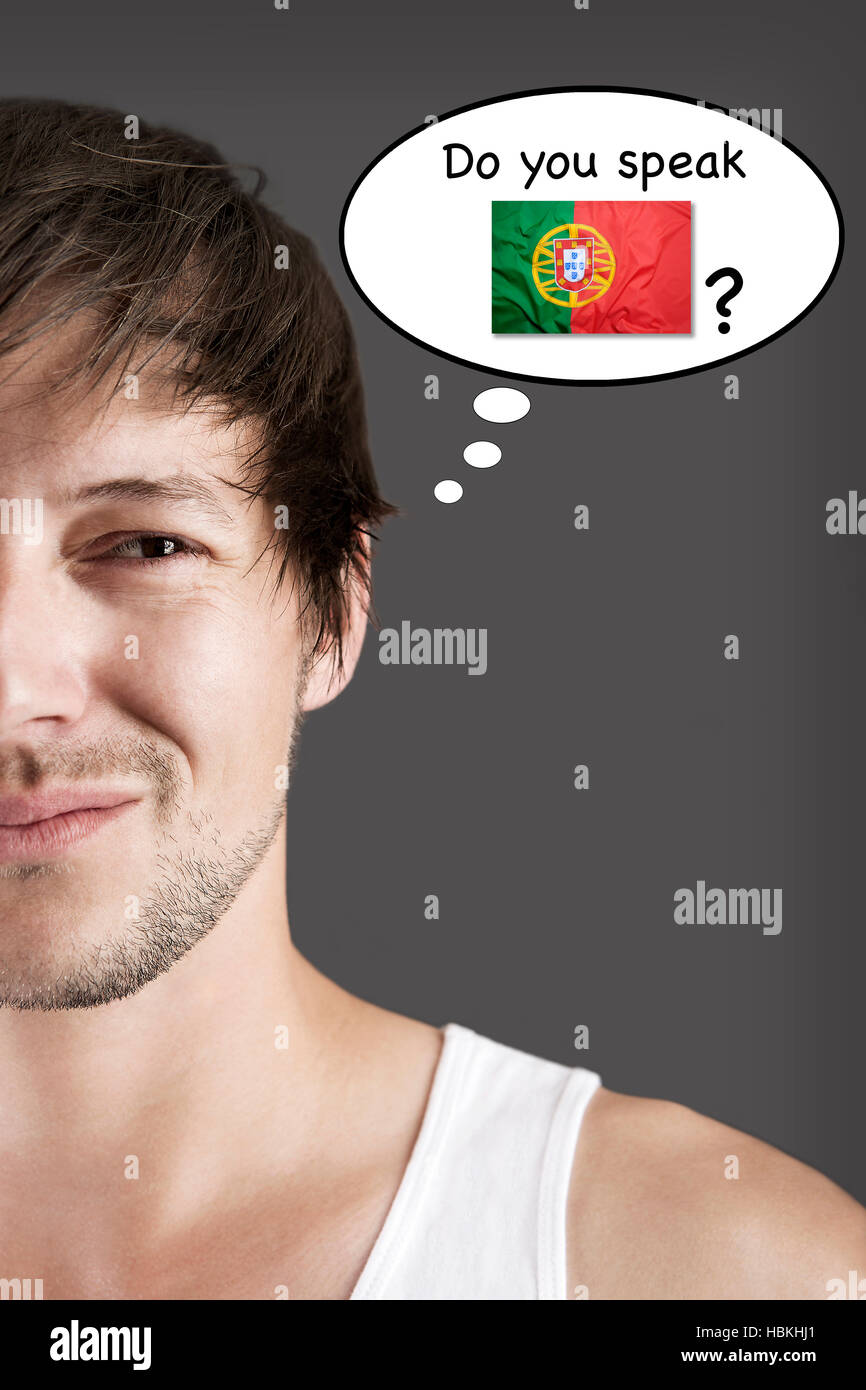 Sprichst hübsche Studentin, du Portugiesisch? Stockfoto