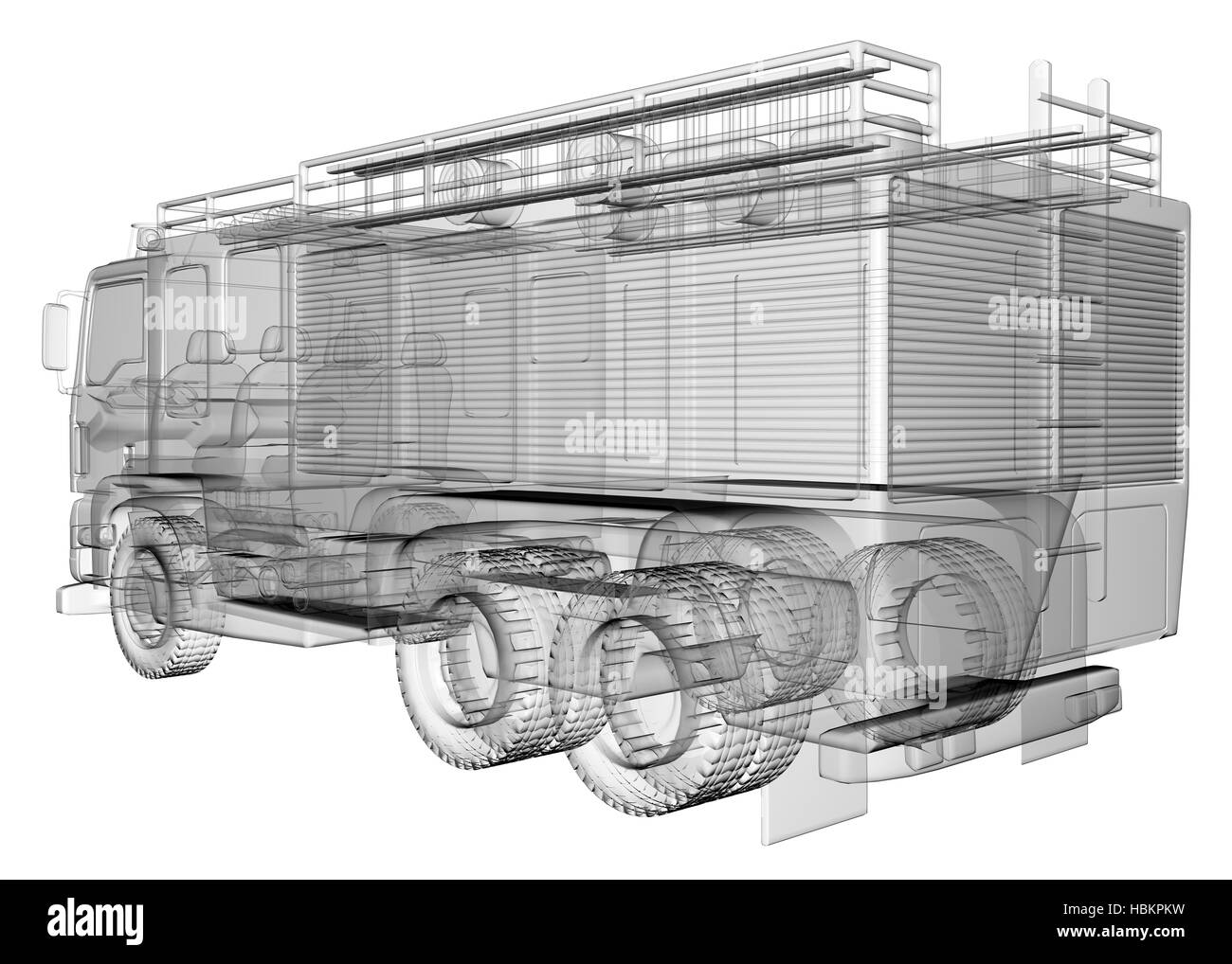 Isoladed transparent Feuerwehrauto Stockfoto