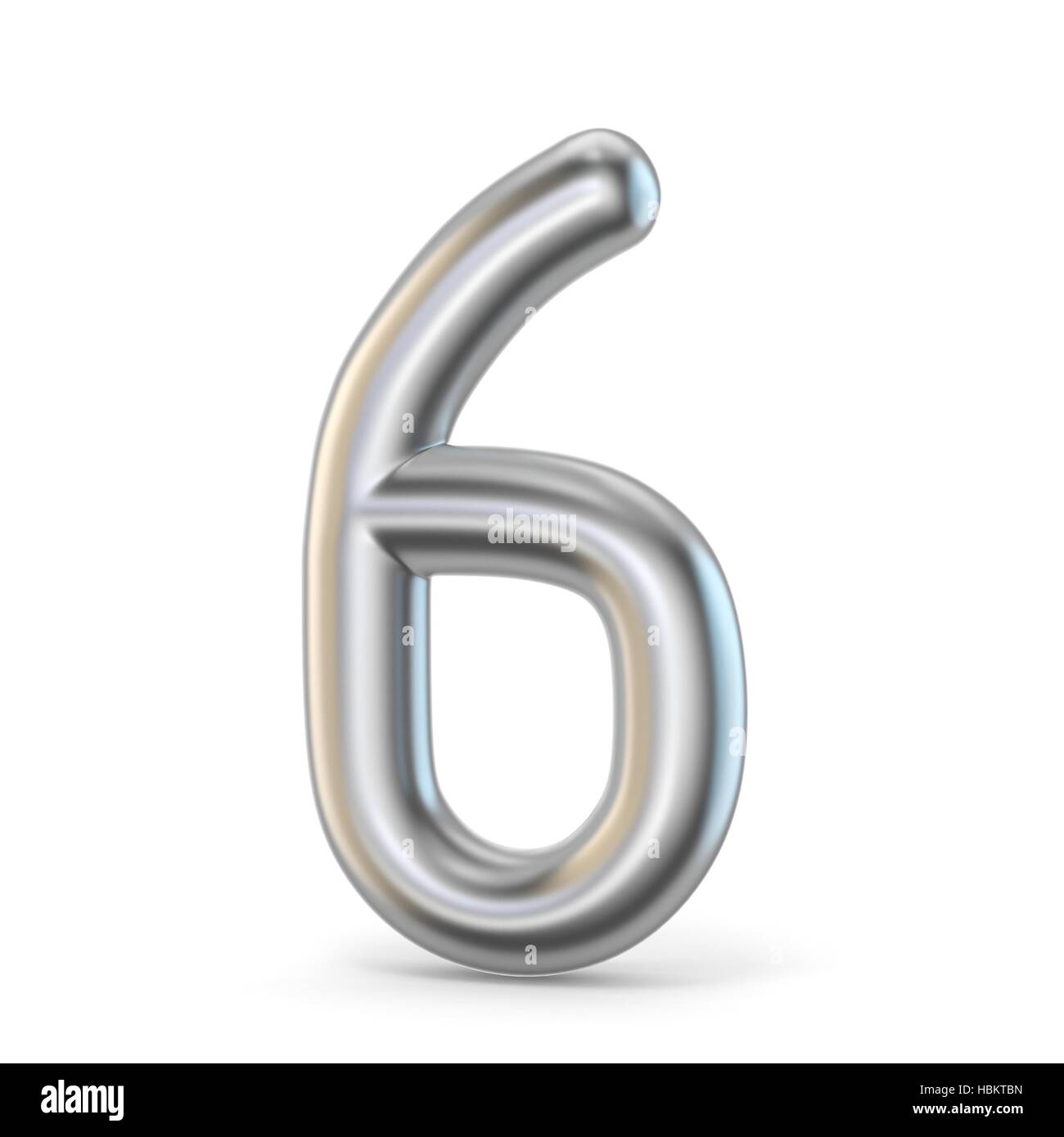 Metall Silber Schrift. Nummer sechs 6 3D render Abbildung isoliert auf weißem Hintergrund Stockfoto