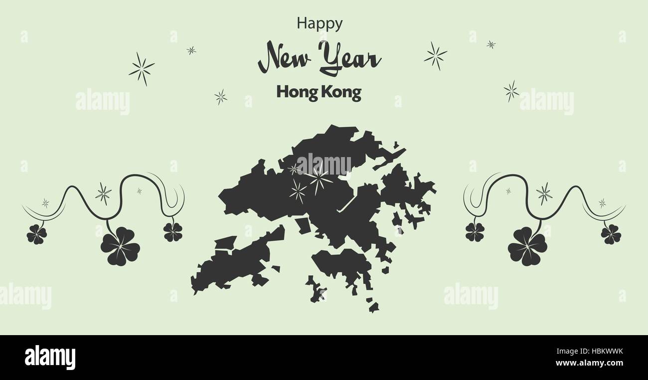 Happy New Year Abbildung Thema mit Karte von Hong Kong Stock Vektor