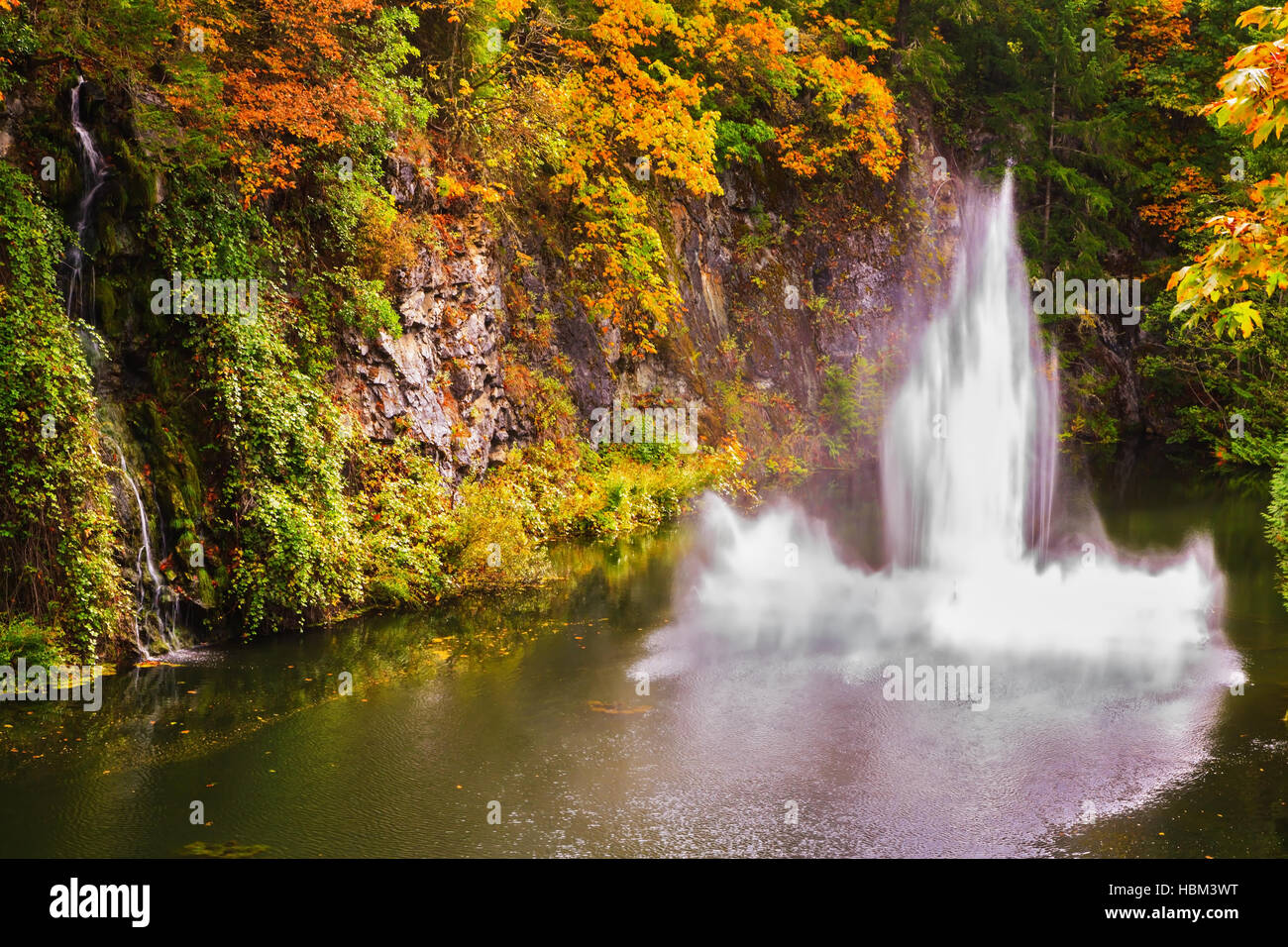 Springbrunnen im ruhigen Teich Stockfoto