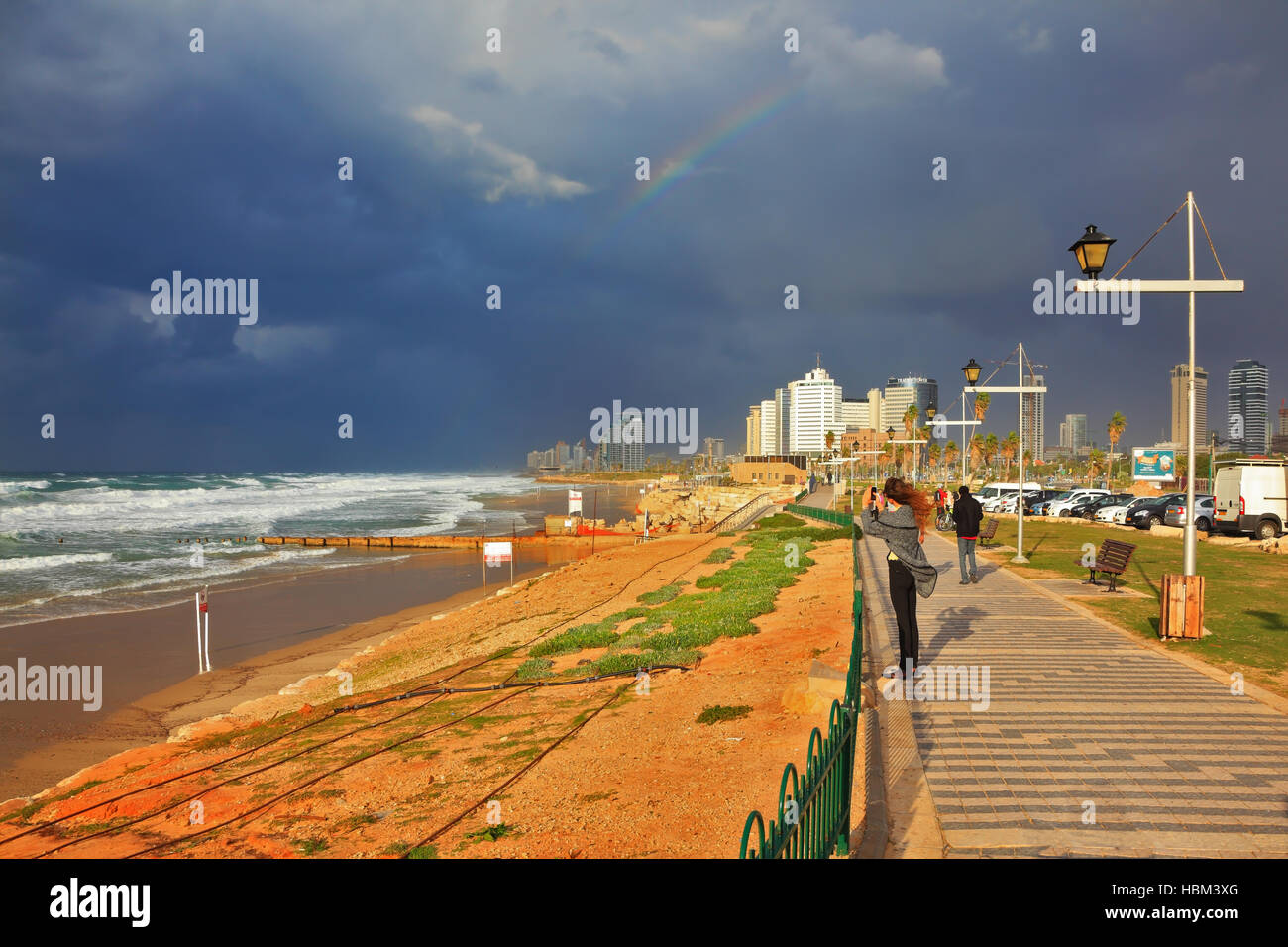 Sturm in Promenade in Tel Aviv Stockfoto