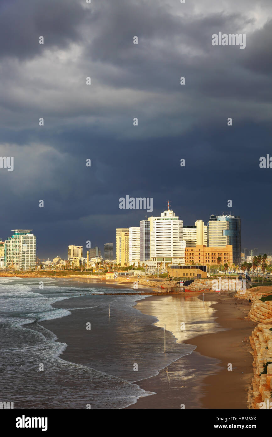Promenade und Strand in Tel Aviv Stockfoto