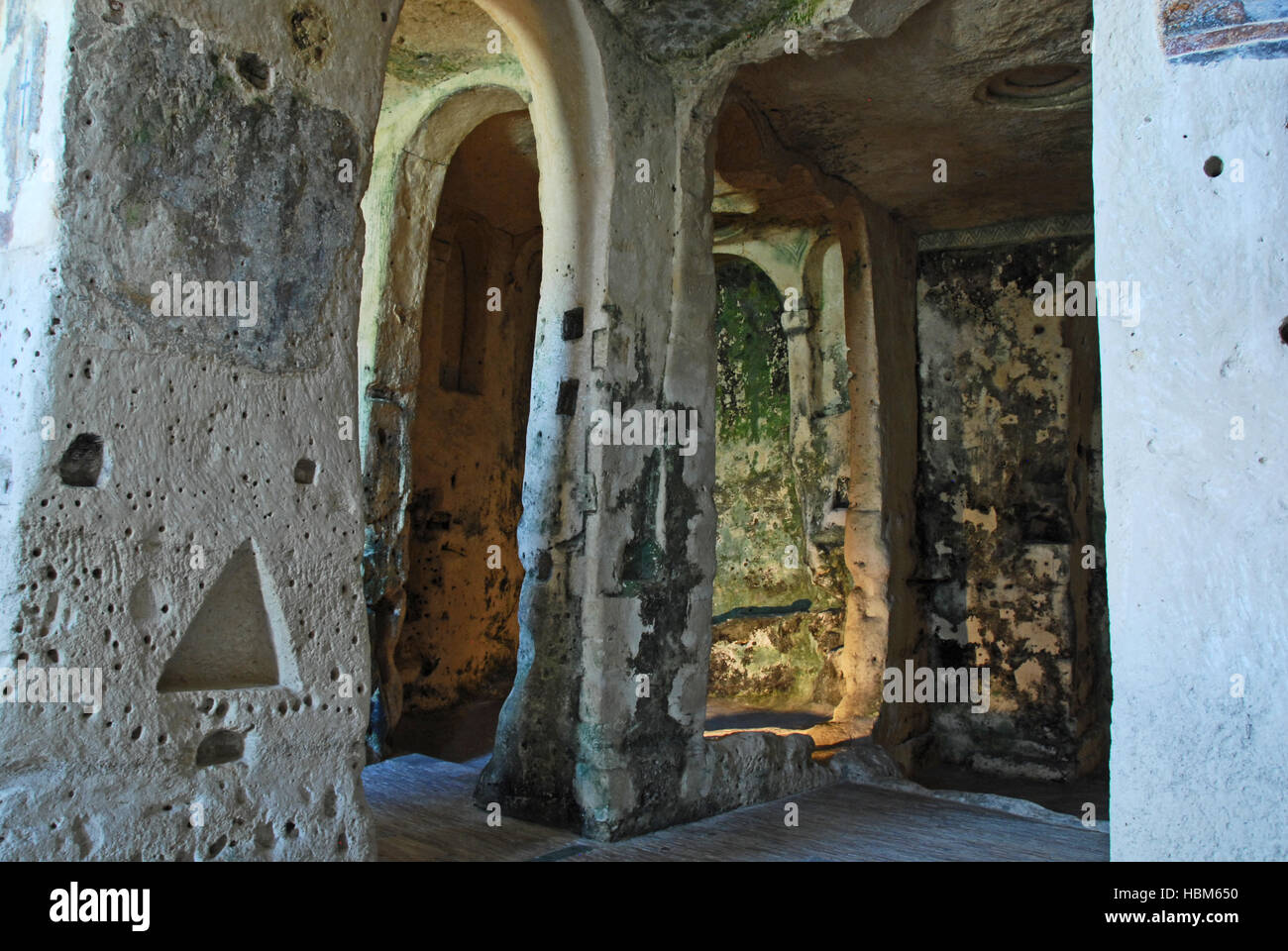 Historische Stadt Matera di Sassi, Krypta der Erbsünde, Cripta del Peccato, Basilikata, Italien Stockfoto