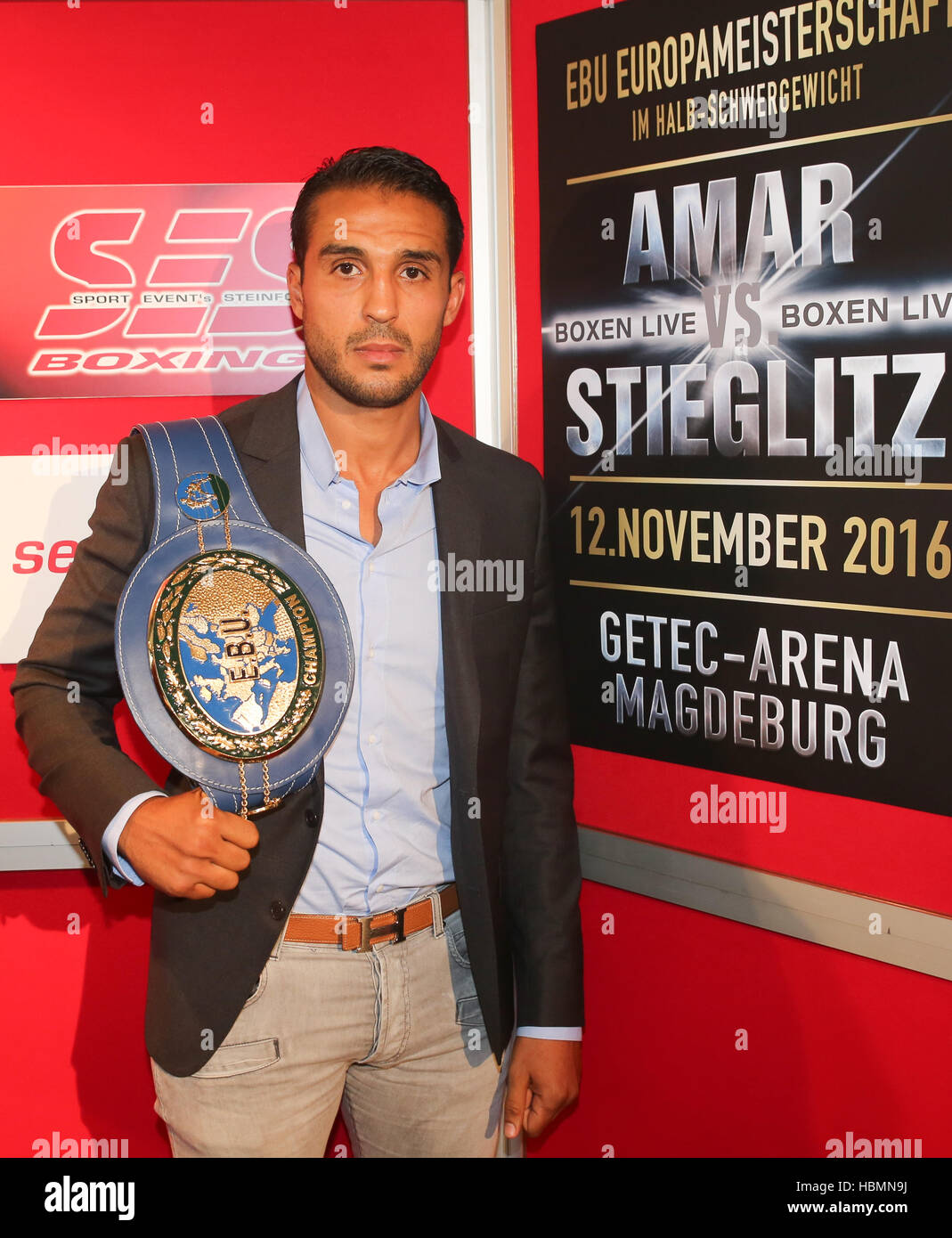 EBU Schwergewichtsboxer Mehdi Amar Stockfoto