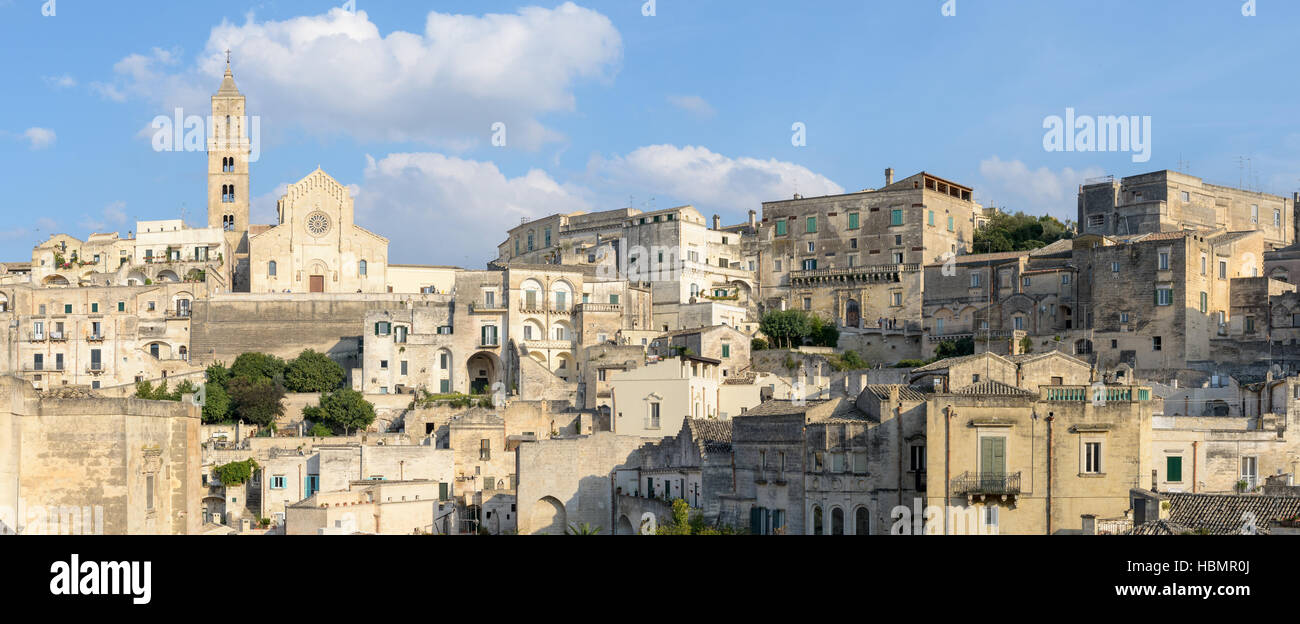 Matera malerischen Panorama des Sasso Barisano und der Kathedrale Stockfoto