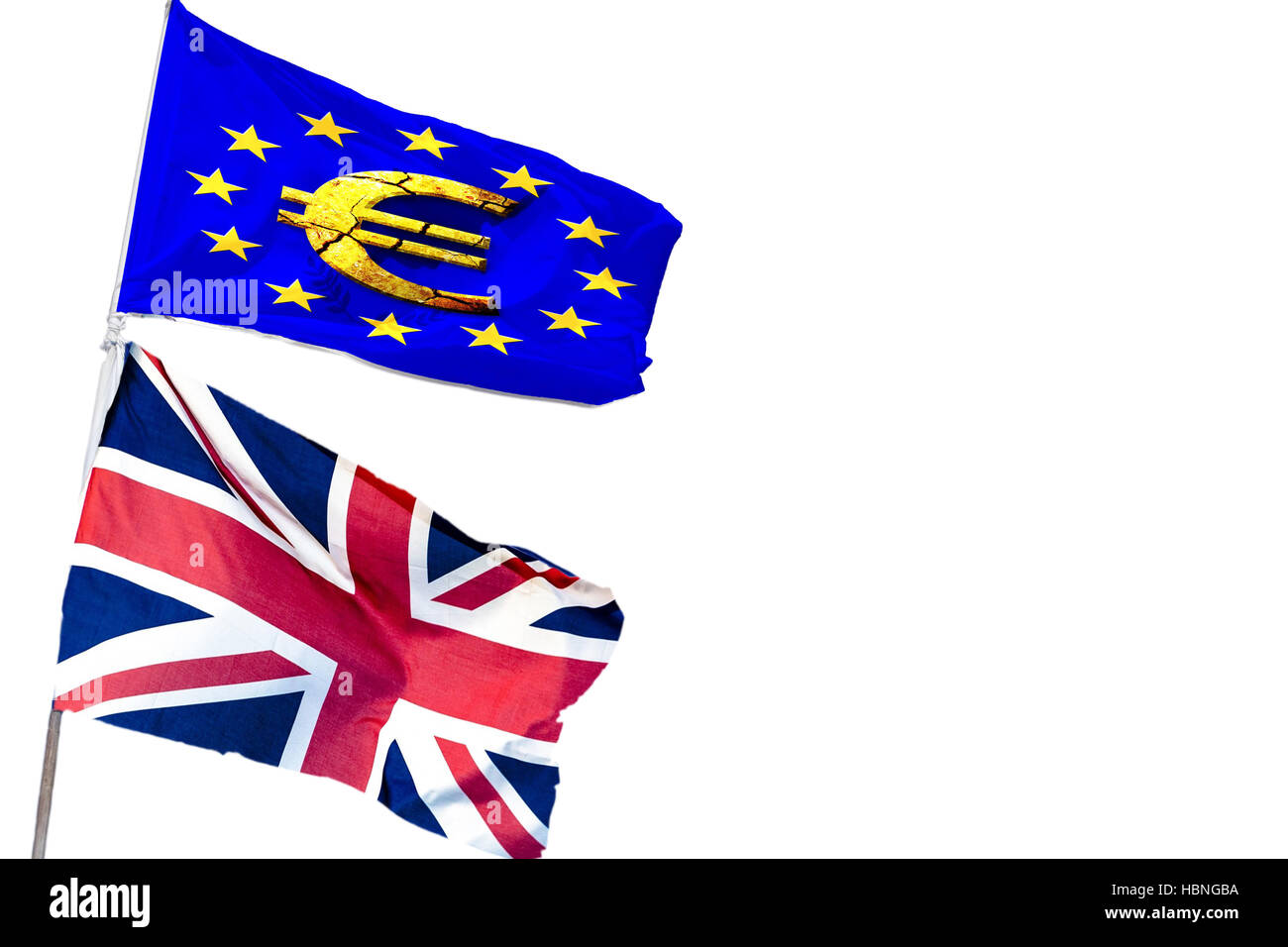 Britische Flagge und die EU-Flagge. Stockfoto