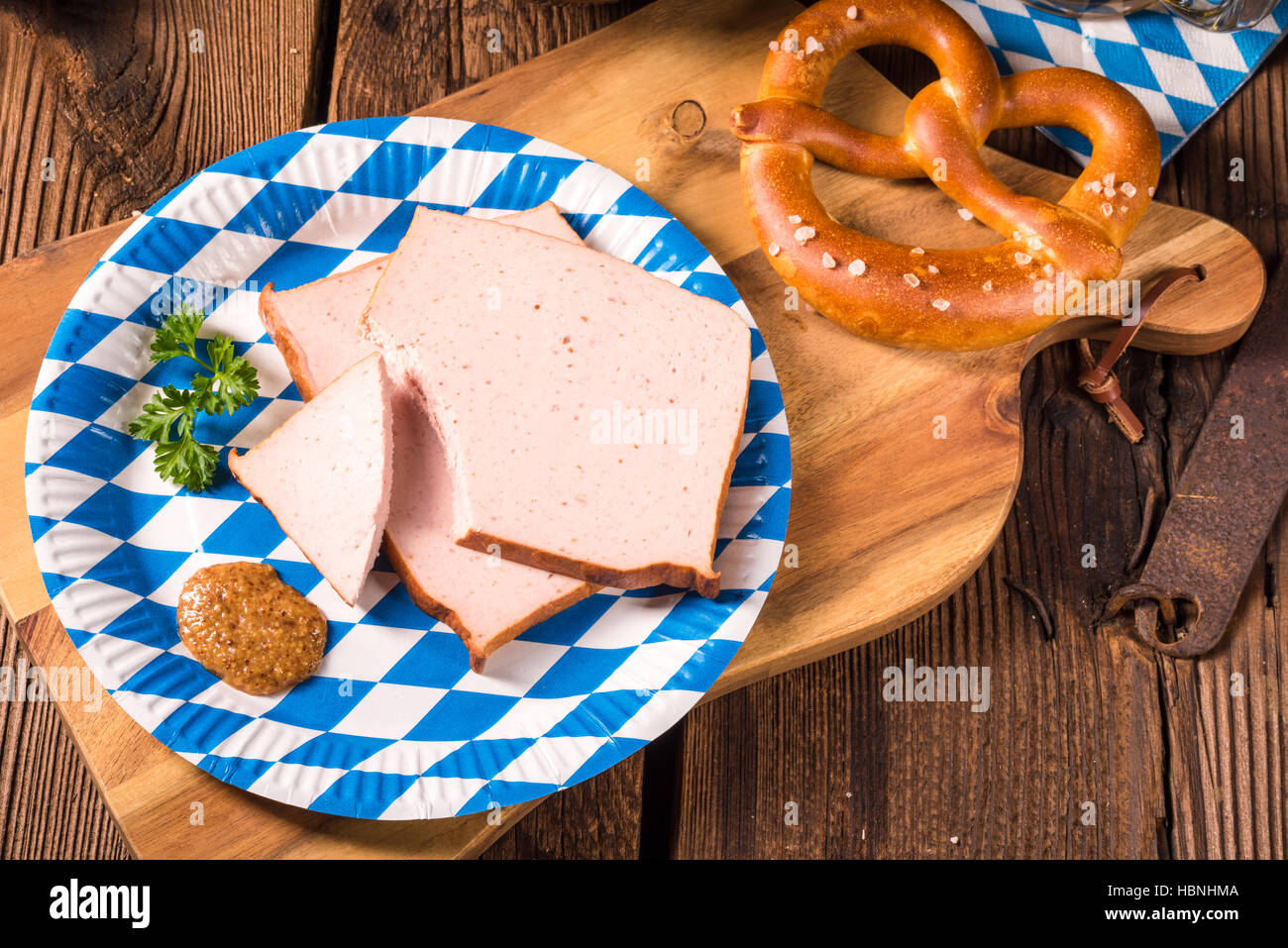 Bayerischen Hackbraten mit süß senf Stockfoto