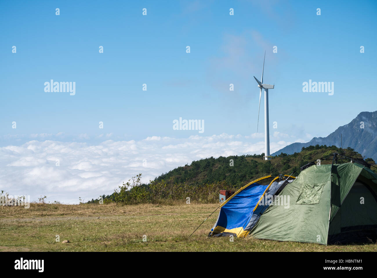 Zelte mit wunderschönen Naturkulisse Stockfoto