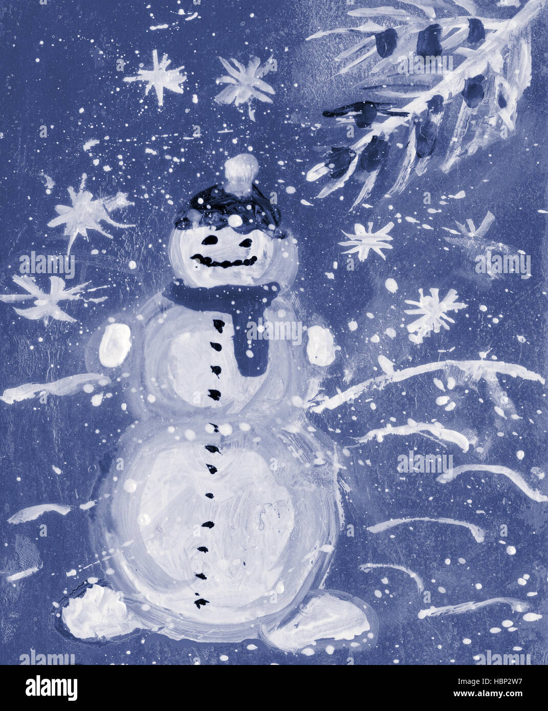 Schneemann, Aquarell. Karte Stockfoto