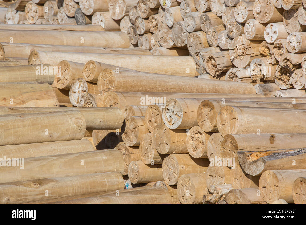 Haufen von Stückholz bereit für den winter Stockfoto