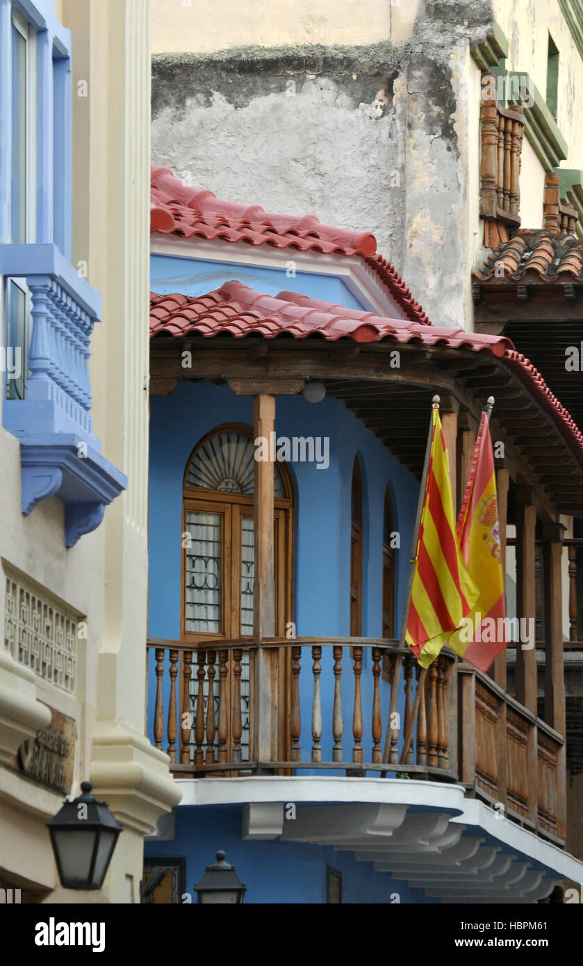 Kolonialbauten in der kolonialen Altstadt von Cartagena, Kolumbien Stockfoto