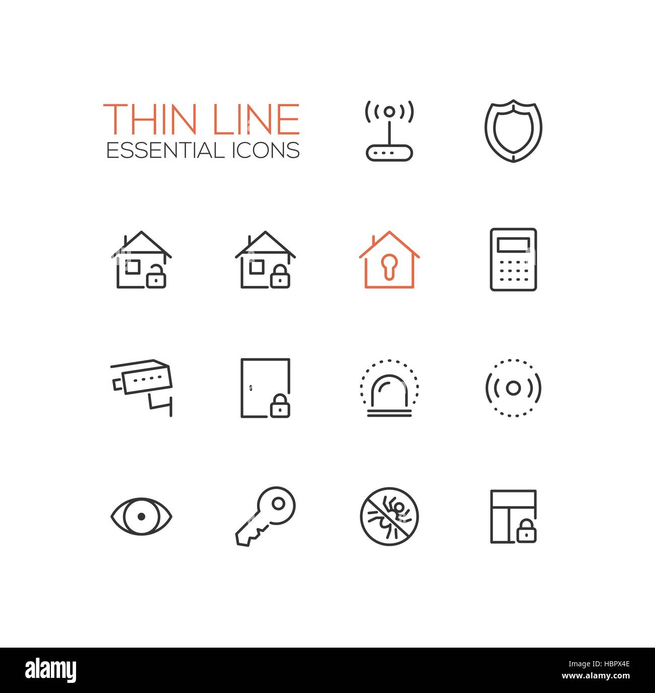 Haus Sicherheit - dünne Zeile Icons Set Stock Vektor