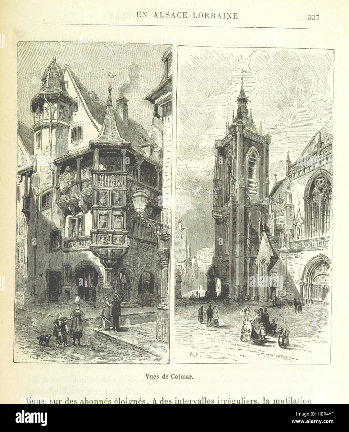 Eine gescannte Seite aus einem Reisekonto, auf der die angegliederten Gebiete beschrieben werden, und in gedruckter Form Informationen zu geografischen Merkmalen, Siedlungen, Kultur, lokaler Wirtschaft und Reisebeobachtungen präsentiert werden. Stockfoto