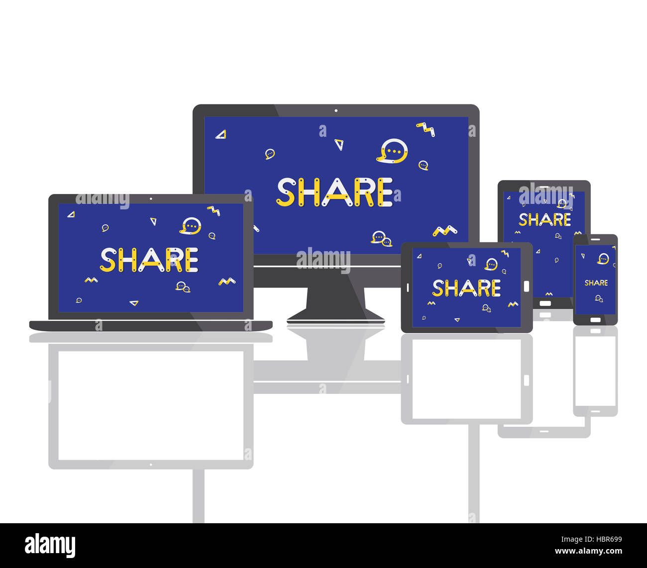Geometrische Schriftarttechnologie Media Sharing-Konzept Stockfoto