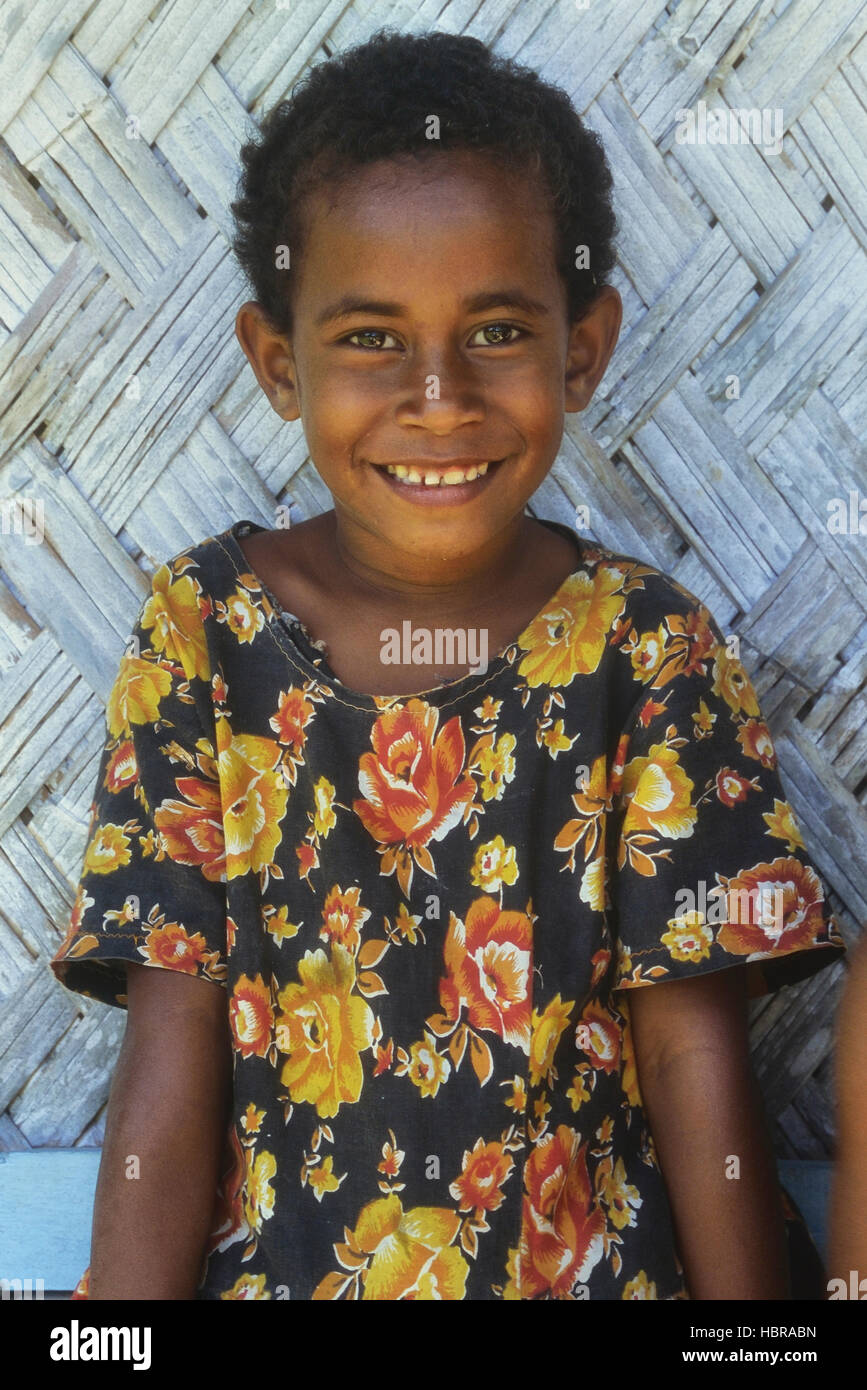 Lächelnd Dorf Mädchen. Fidschi. South Pacific Stockfoto