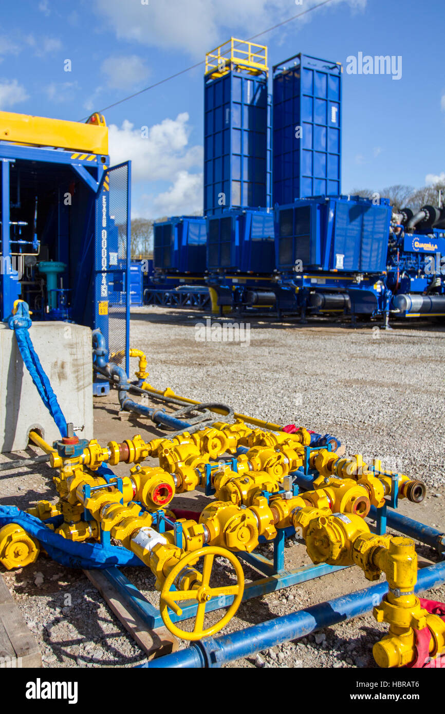 Weir Pumps bei Cuadrilla Resources Bohrgeräte an Shale Gas Drill Site, Blackpool, Lancashire, UK Stockfoto