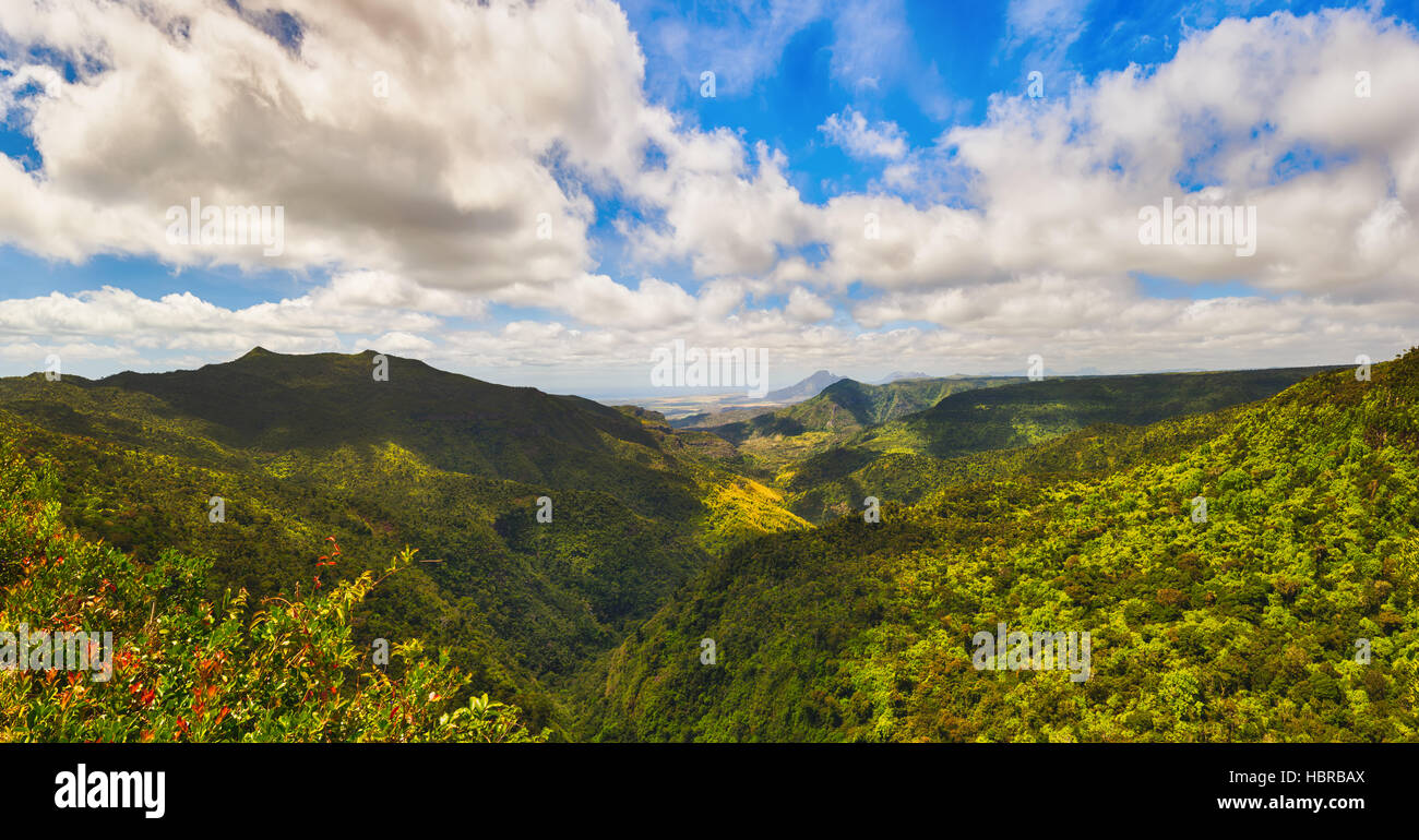 Blick vom Aussichtspunkt Schluchten. Black River Gorges Nationalpark. Mauritius. Panorama Stockfoto