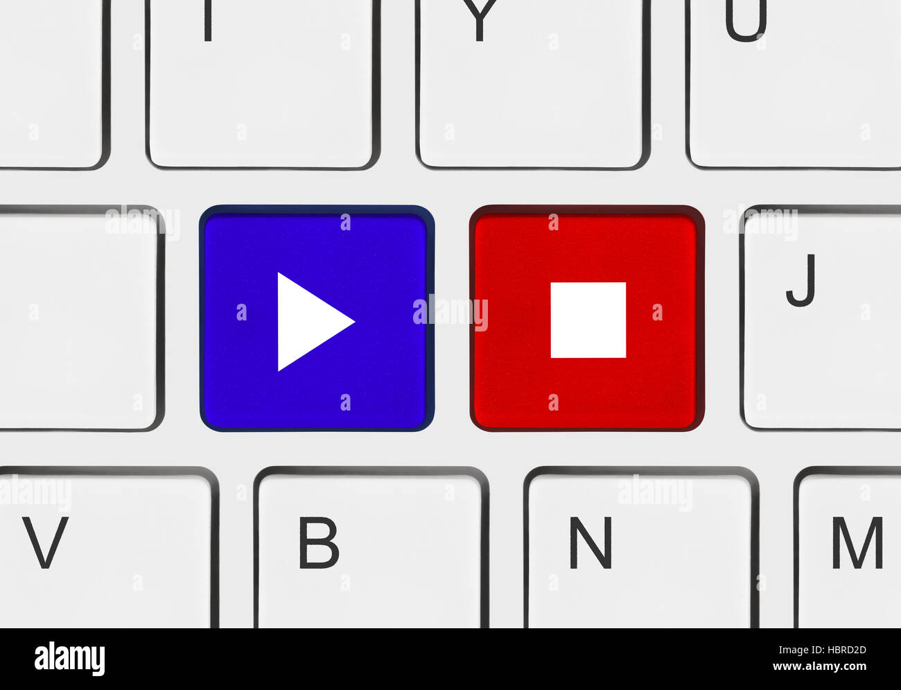 Computer-Tastatur mit Play und Stop Tasten Stockfoto