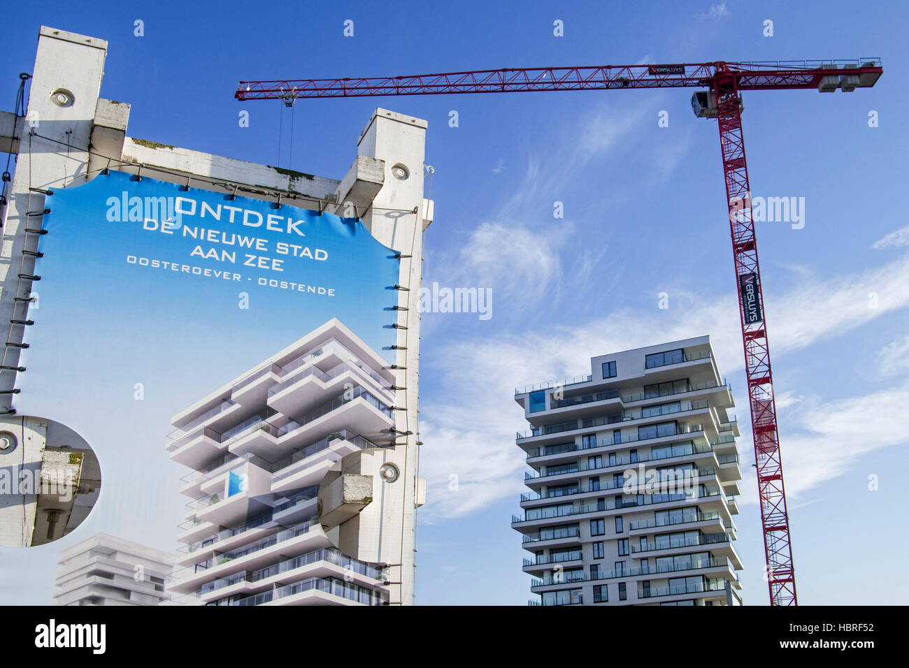 Neue Wohnungen zu bauen für Immobilien-Projekt Oosteroever im Hafen von Ostende an der belgischen Nordseeküste, Belgien Stockfoto