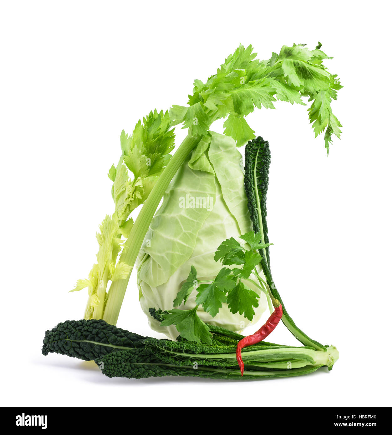 Gemüse-Gruppe isoliert auf weißem Hintergrund Stockfoto