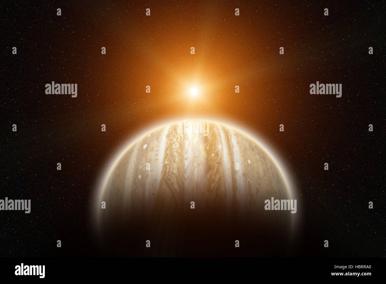 Aufgehende Sonne auf dem Planeten Jupiter Stockfoto