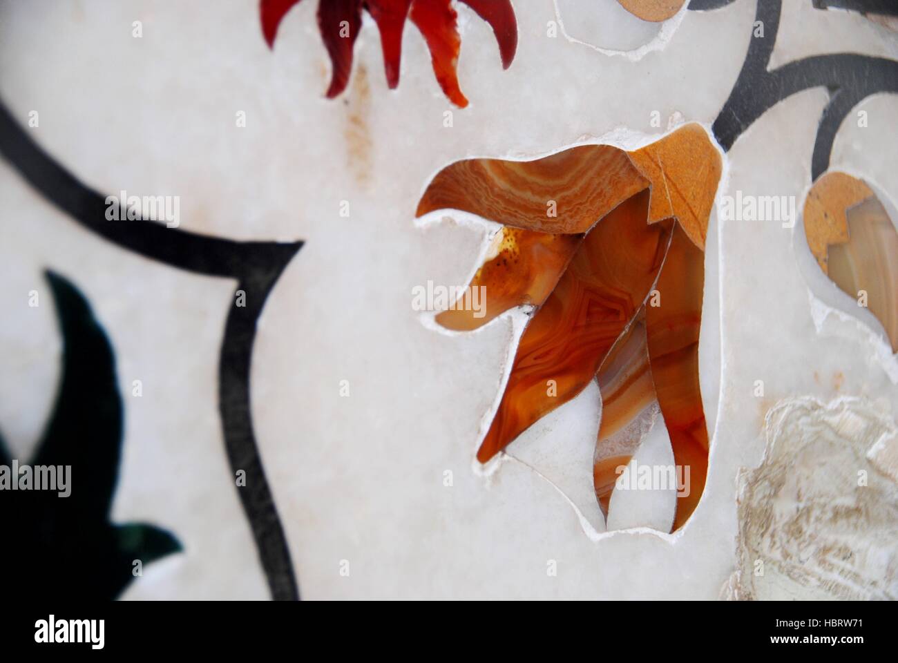 Zarte Steinkunst im Taj Mahal Stockfoto