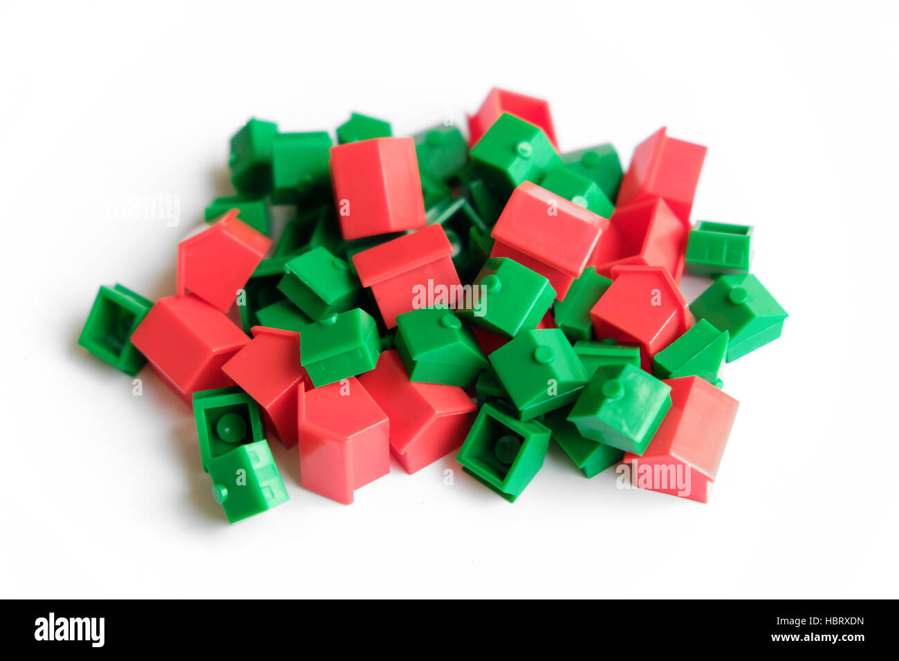 Haufen von Spielzeug-Häuser - Immobilien-Konzept Stockfoto