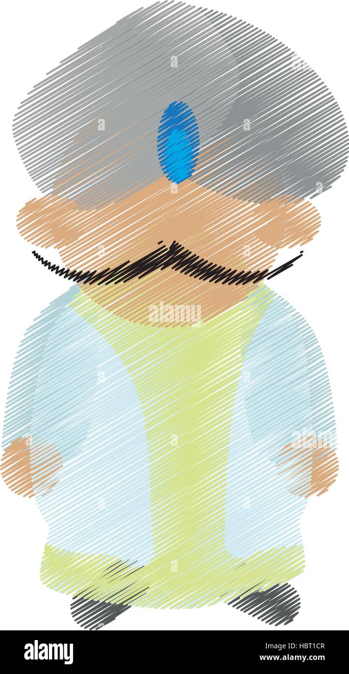 Cartoon indischen Mann mit Schnurrbart Turban dhoti Stock Vektor