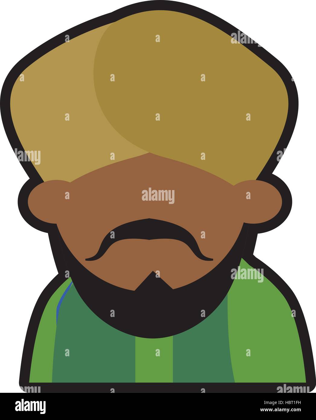 Avatar Gesicht indischen Mann Bart Schnurrbart Turban grüne dhoti Stock Vektor