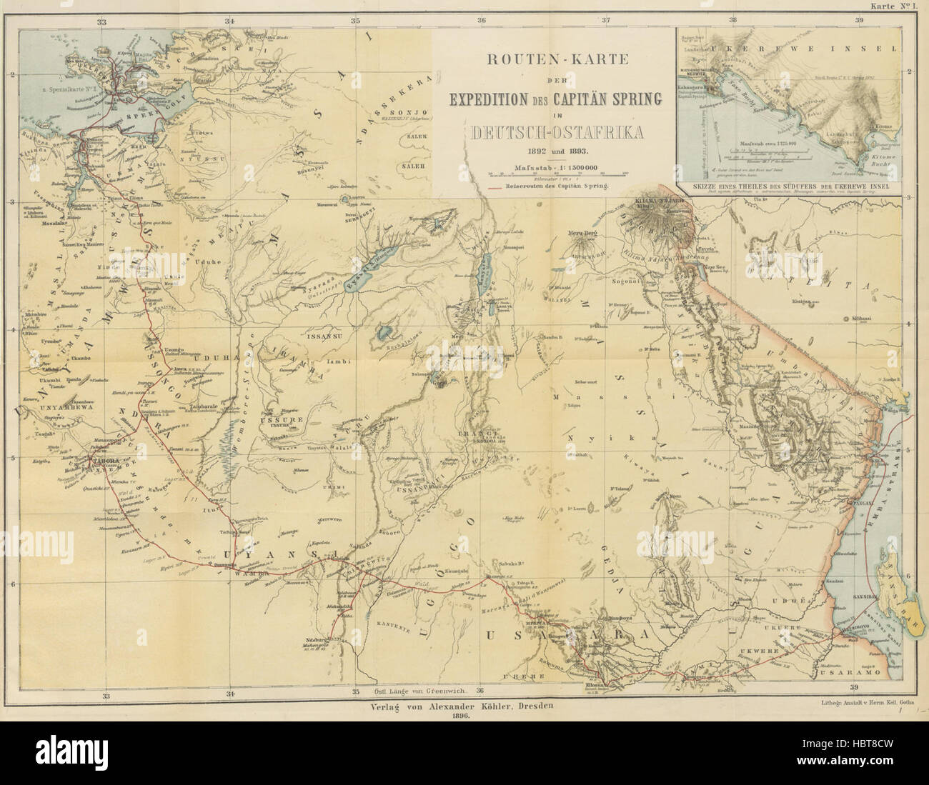 Bild von Seite 197 "Selbsterlebtes in Ostafrika... Illustriert von Maler R. Hellgrewe. Mit Zwei... Übersichtskarten "Bild entnommen Seite 197" Selbsterlebtes in Ostafrika Stockfoto