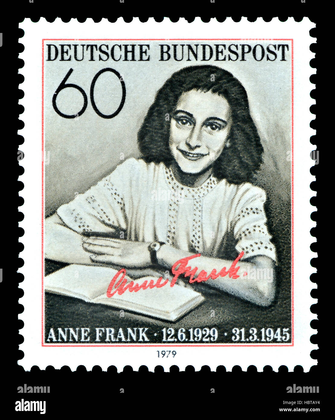 Deutsche Briefmarke (1979): Annelies Marie Frank (1929-1945) deutsch-stämmige Tagebuchschreiberin (1929-1945) jüdische Tagebuchschreiberin verstorbenen In Bergen-Belsen Konzentration Stockfoto