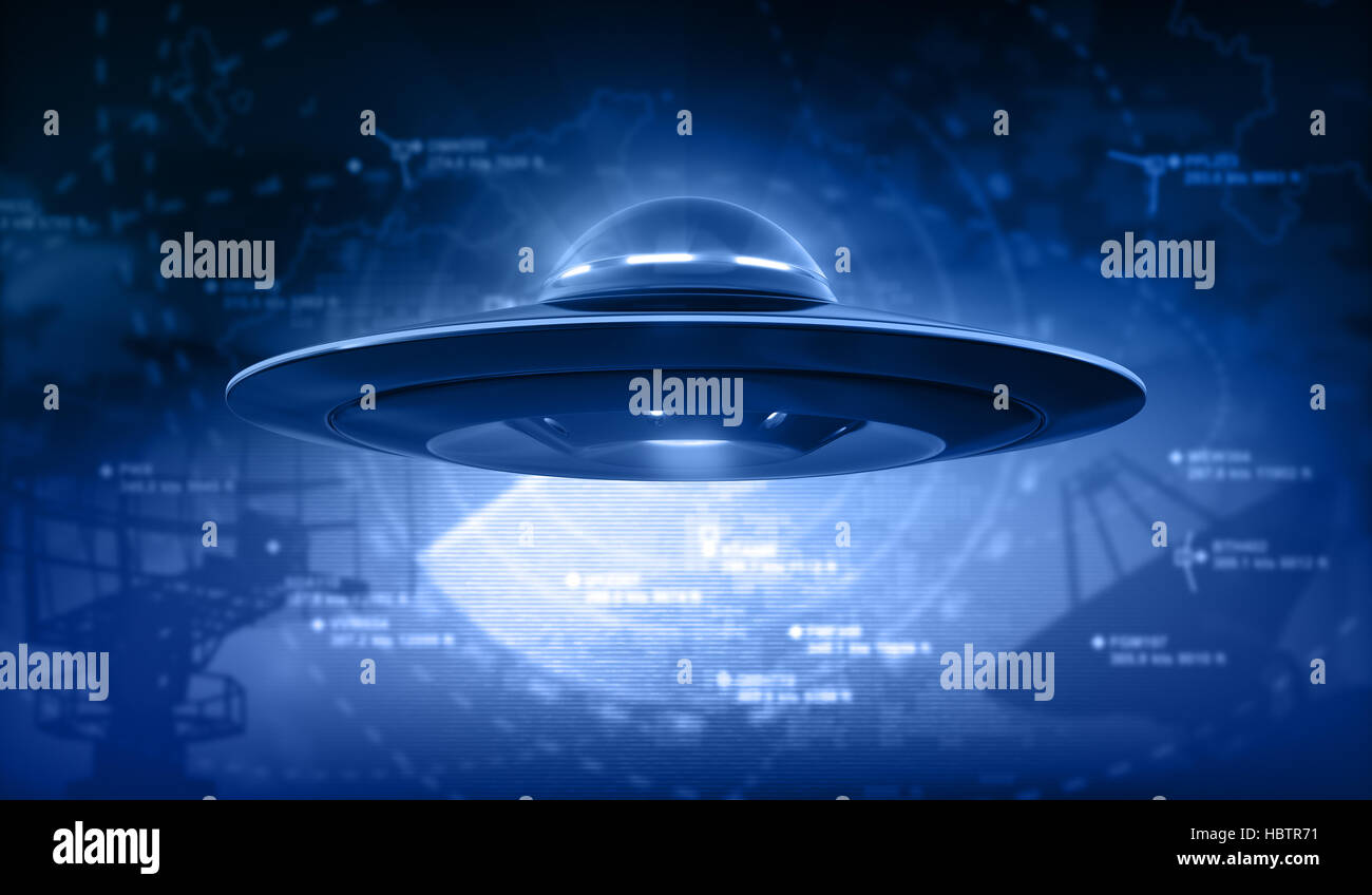 UFO und Radar - 3D Rendering Stockfoto