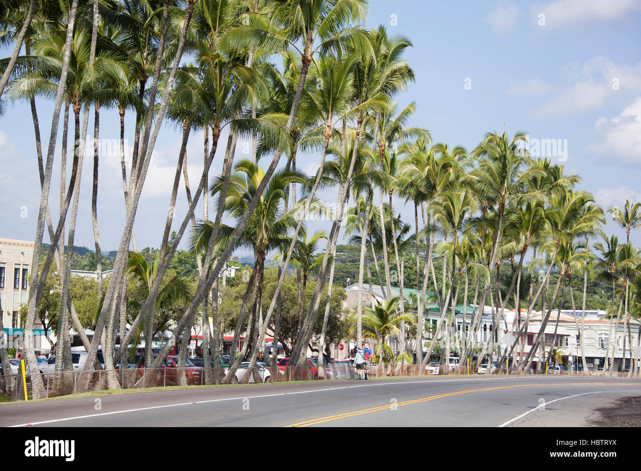 Die Straße entlang der Küste in Hilo Kurstadt (Hawaii). Stockfoto