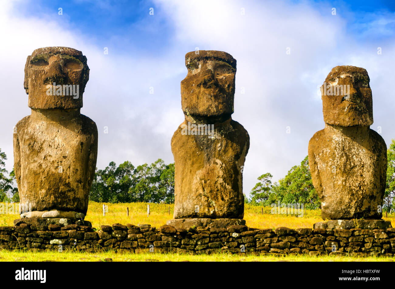 Drei Moai Statuen auf der Osterinsel, Chile Stockfoto