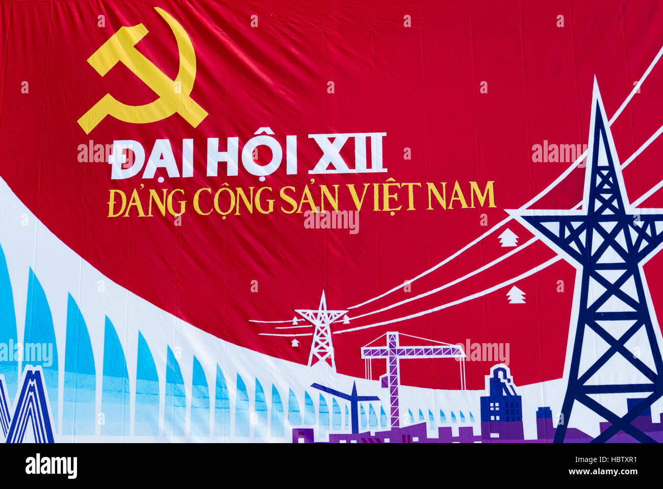 Outdoor-Plakatwand mit politischen kommunistische Propaganda, Ho CHi Minh. Stockfoto